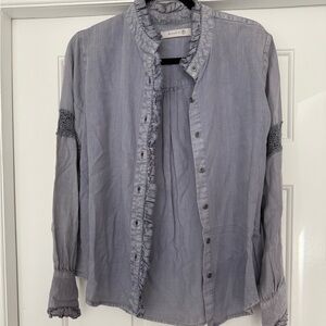 Billy T Gray Button-Up Shirt with Ruffle and Lace Details